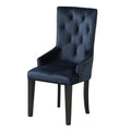 Dark Navy And Black Tufted Back Arm Chair Solid Navy Dining Room Foam Rectangular Luxury Side Chair Poplar Tufted Back Velvet