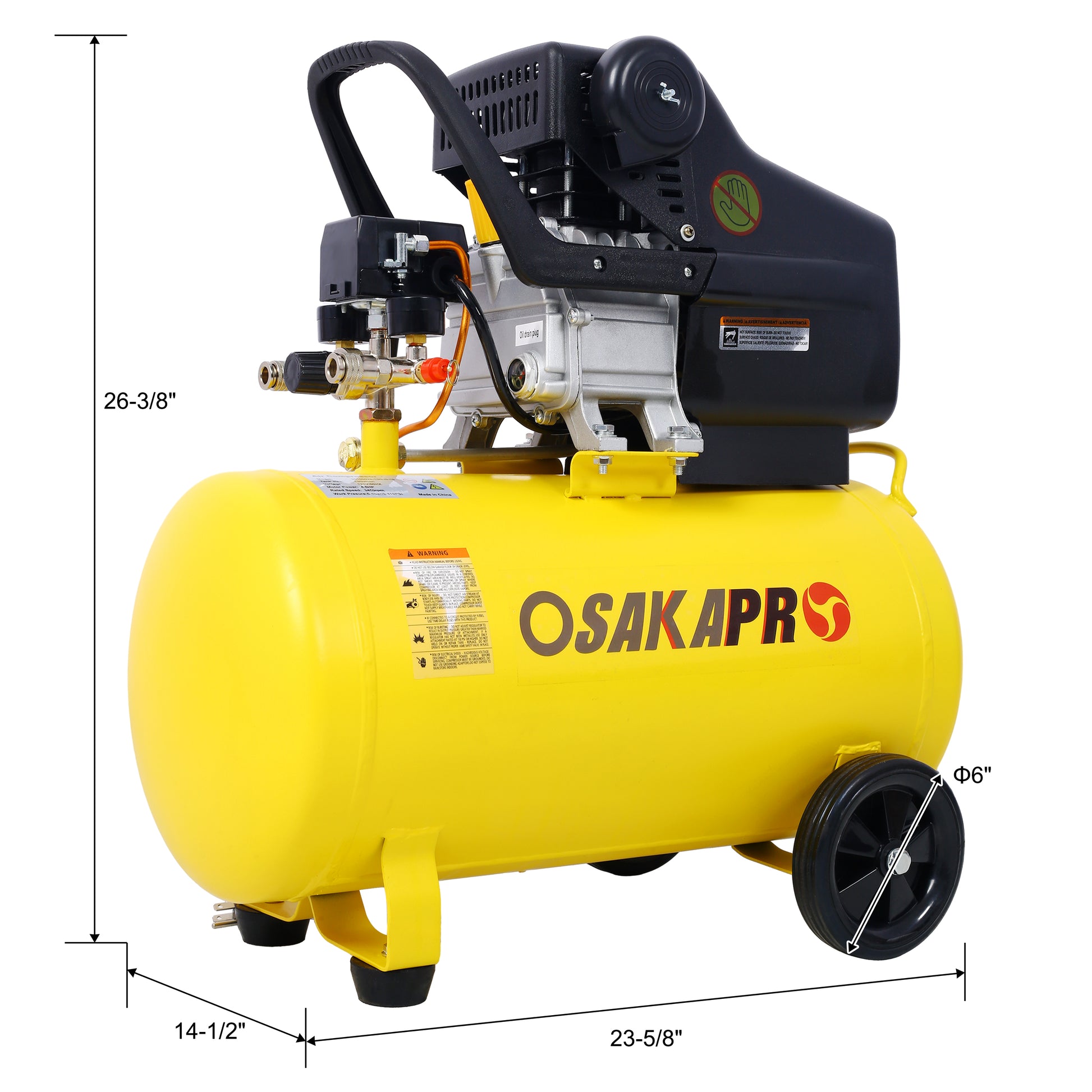 4.5Hp Portable 13 Gallons Oil Lubricated Air Compressor Tank Ultra Quiet Horizontal Tank Adjustable Pressure With Built In Wheel Yellow Metal