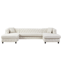 126 Inch Modern Style Chenille Three Piece Sofa, Pull Point Design U Shaped Sofa Two Chaise Longue Seats, Two Pillows And Plastic Feet, Suitable For Living Room, Bedroom, Lounge And Projection Room