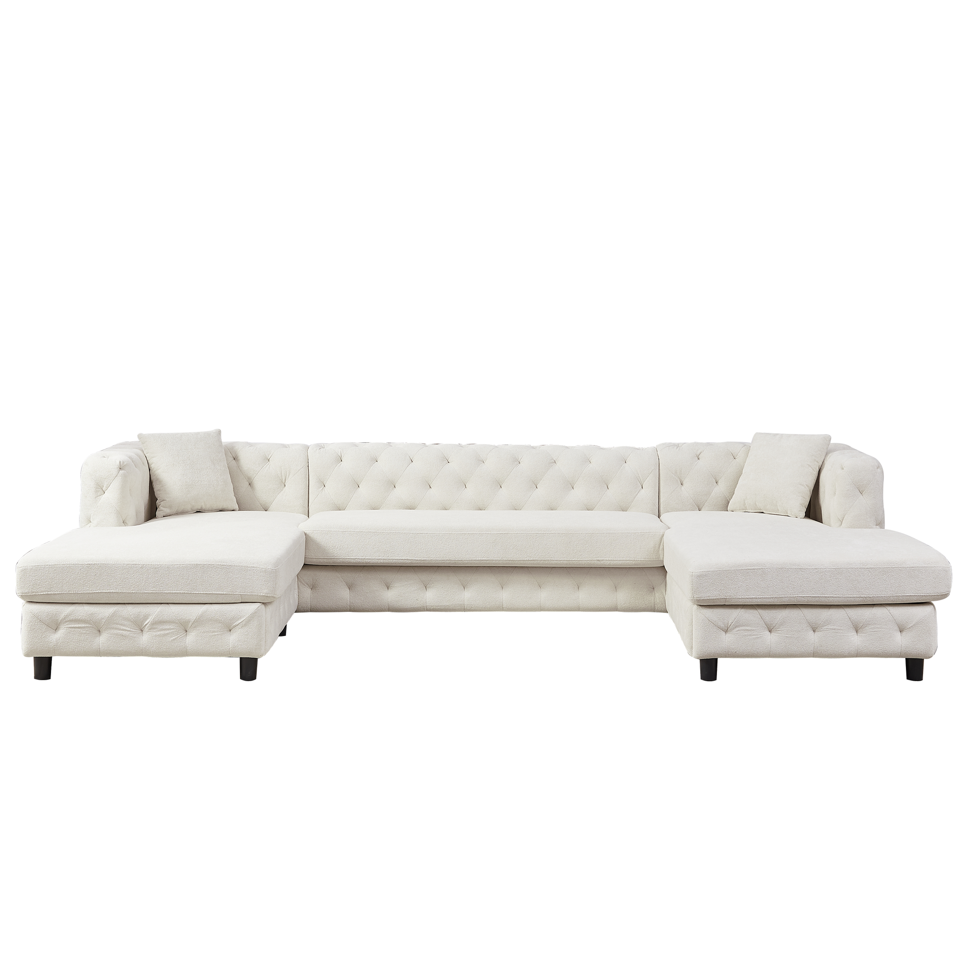 126 Inch Modern Style Chenille Three Piece Sofa, Pull Point Design U Shaped Sofa Two Chaise Longue Seats, Two Pillows And Plastic Feet, Suitable For Living Room, Bedroom, Lounge And Projection Room