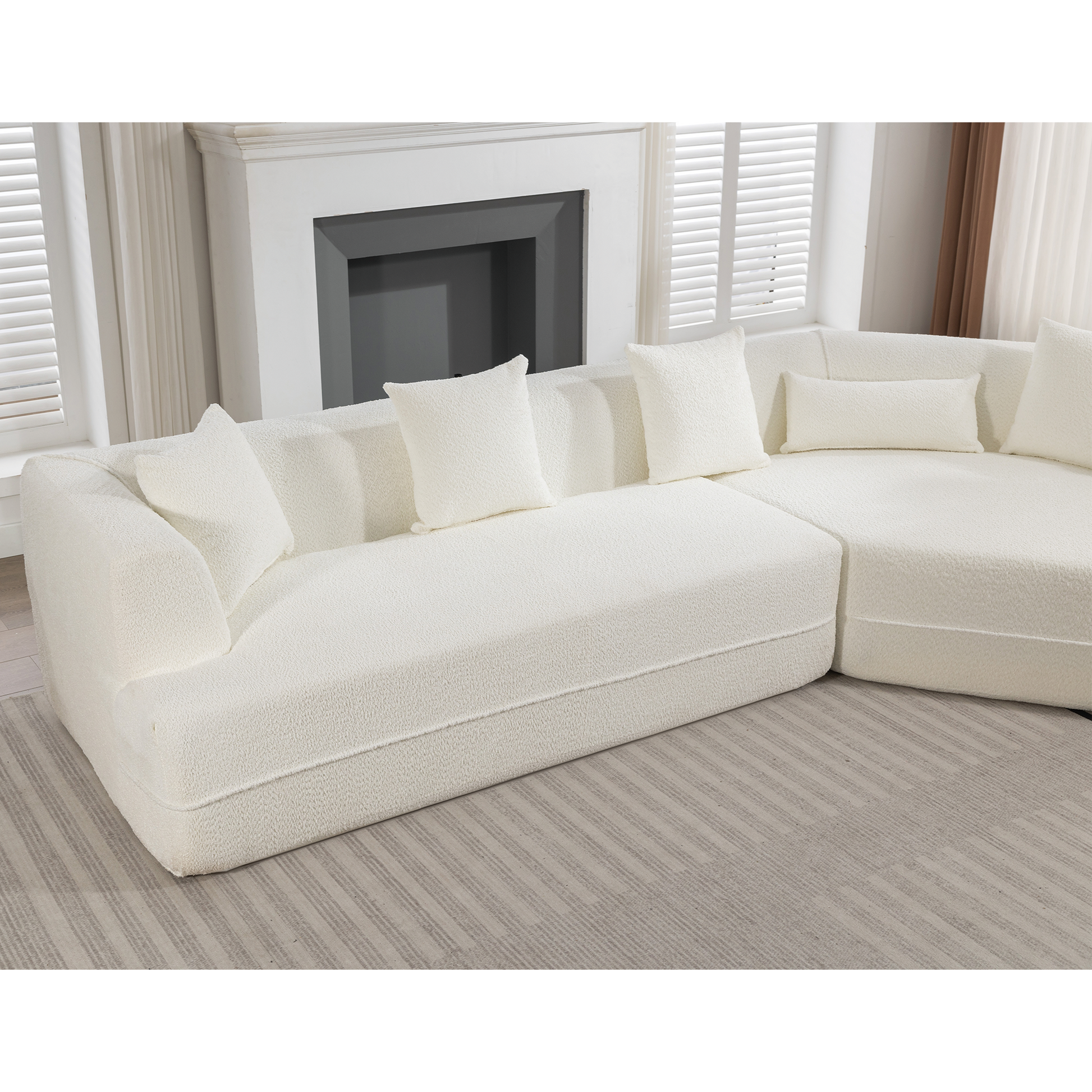 And Upgraded Extended Edition Modular Sofamodern Minimalist Style Sofa, Upholsteredfree Combination, Round Fiber Fabric, Anti Wrinkle Fabric,Dimension Exten, Creamy White Creamy White Polyester Primary Living Space Medium Soft Tight Back Modern Flared