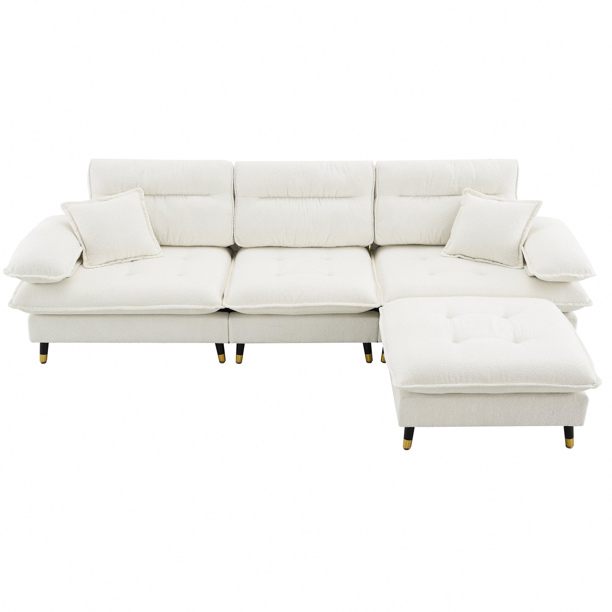 106*66.5" L Shaped Convertible Sectional Sofa,4 Seat Tufted Couch Set With Two Tone Adjust Legs,Cloud Chenille Fabric,Movable Ottoman For Living Room, Apartment,Office,3 Colors White Chenille 4 Seat