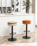 Round Storage Bar Stool Set Of 2, Khaki Faux Leather Height Adjustable Barstool, 360 Counter Height Swivel Stool, Armless Bar Chair With Metal Frame For Kitchen Counter Dining Living Room Khaki Set Of 2 Foam Pu Leather