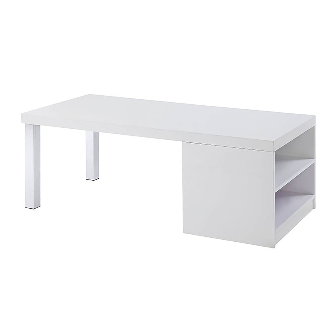 White High Gloss And Chrome Coffee Table White Silver Primary Living Space Modern Shelves Rectangular Wood