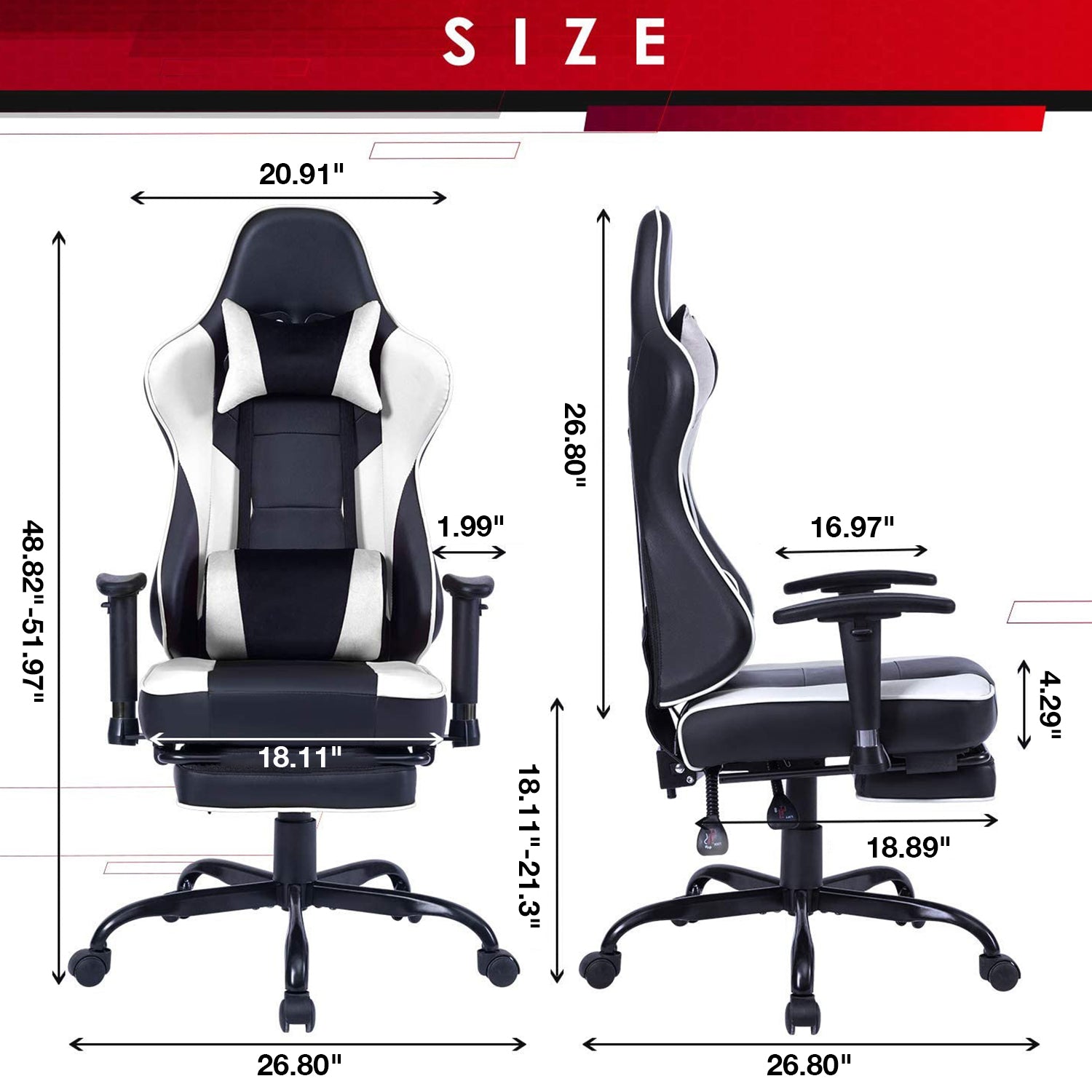 Game Chair, Ergonomiy Designed Computer Chair With Headrest And 2D Armrests, Waist Pillow Electronic Lounge Chair With Vibration Massage Function, Competitive Chair Iron White Cotton Leather