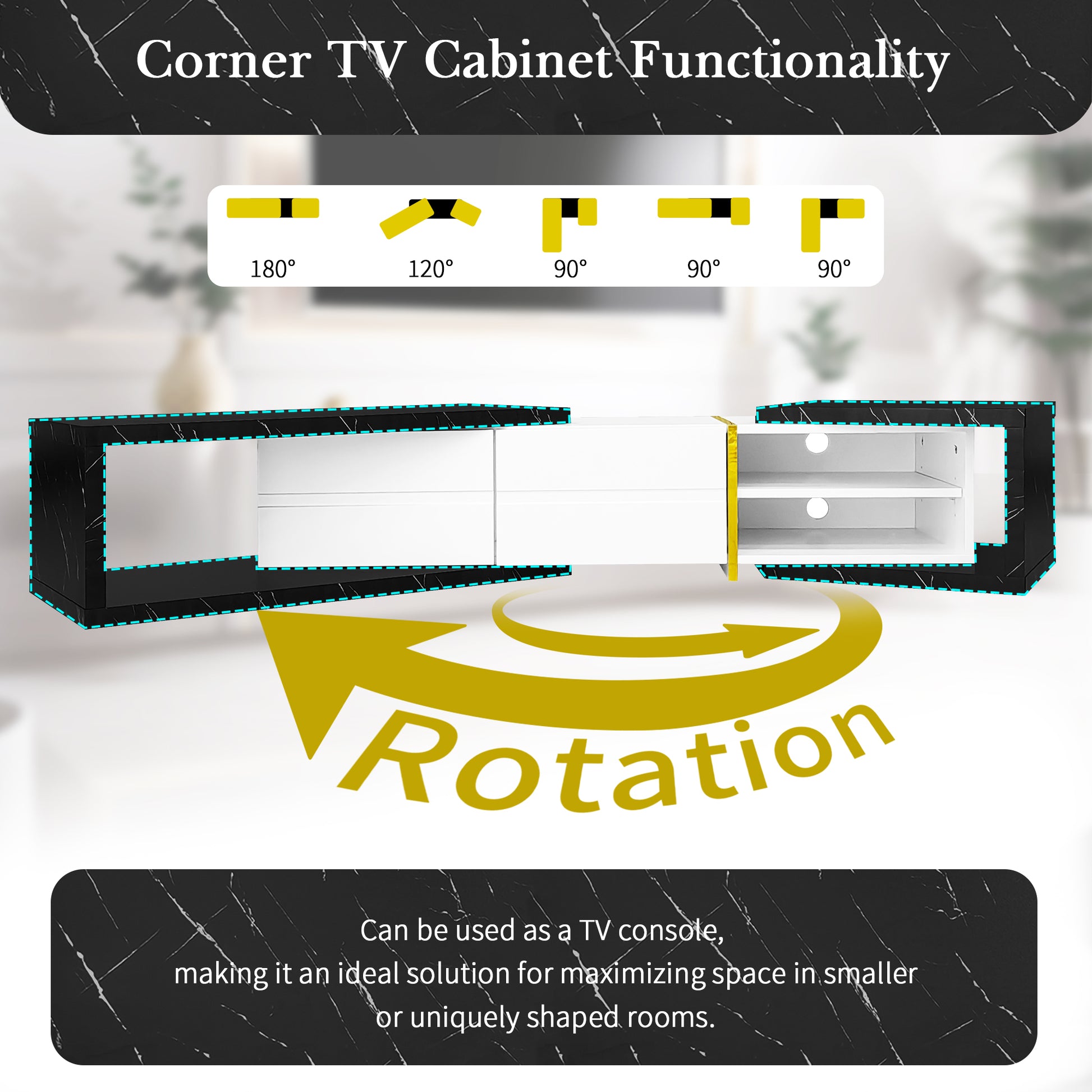 51'' 98.4'' Modern Extendable Tv Stand For Tvs Up To 100 Inches, Entertainment Center Media Console Corner Console With 2 Drawers And 4 Shelves For Living Room, Black & White Black 80 89 Inches Mdf