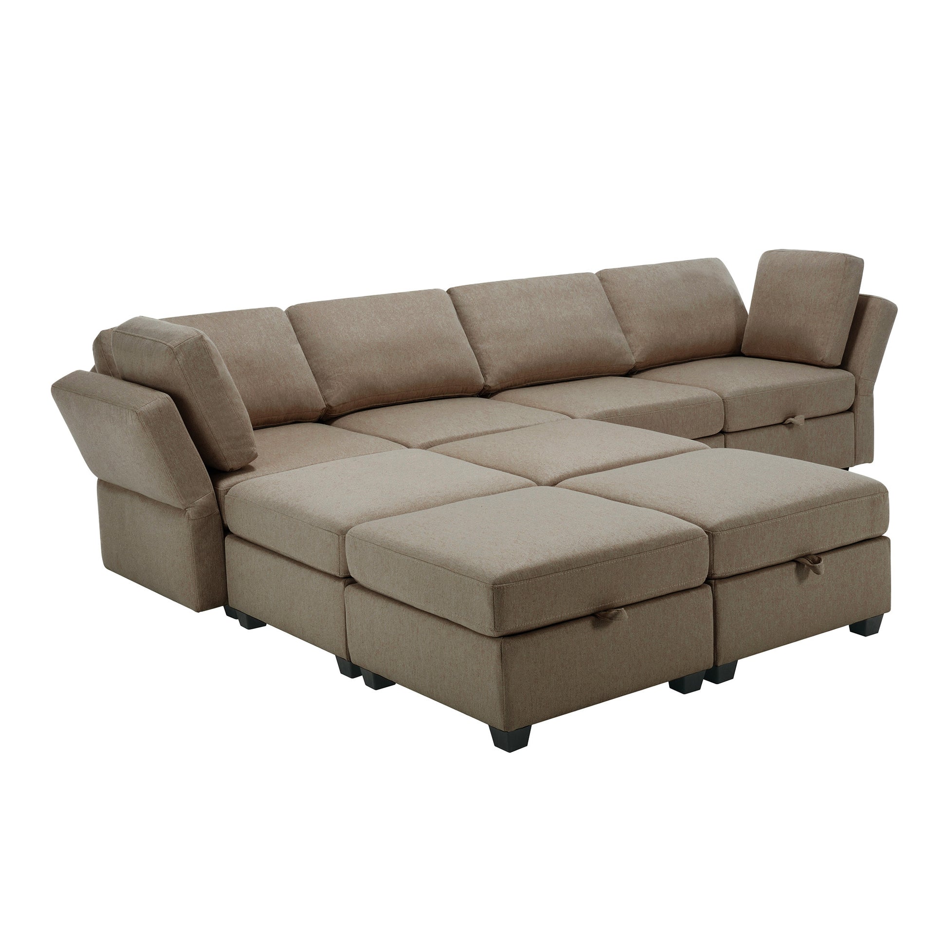 Modular Convertible U Shaped Sectional Sofa Couch With Storage Ottoman Corner Couch For Living Room, Adjustable Arms And Backs Brown Brown Polyester 4 Seat