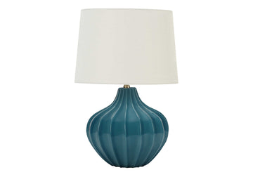 Lighting, 24"H, Table Lamp, Blue Ceramic, Ivory Cream Shade, Transitional Blue Ceramic