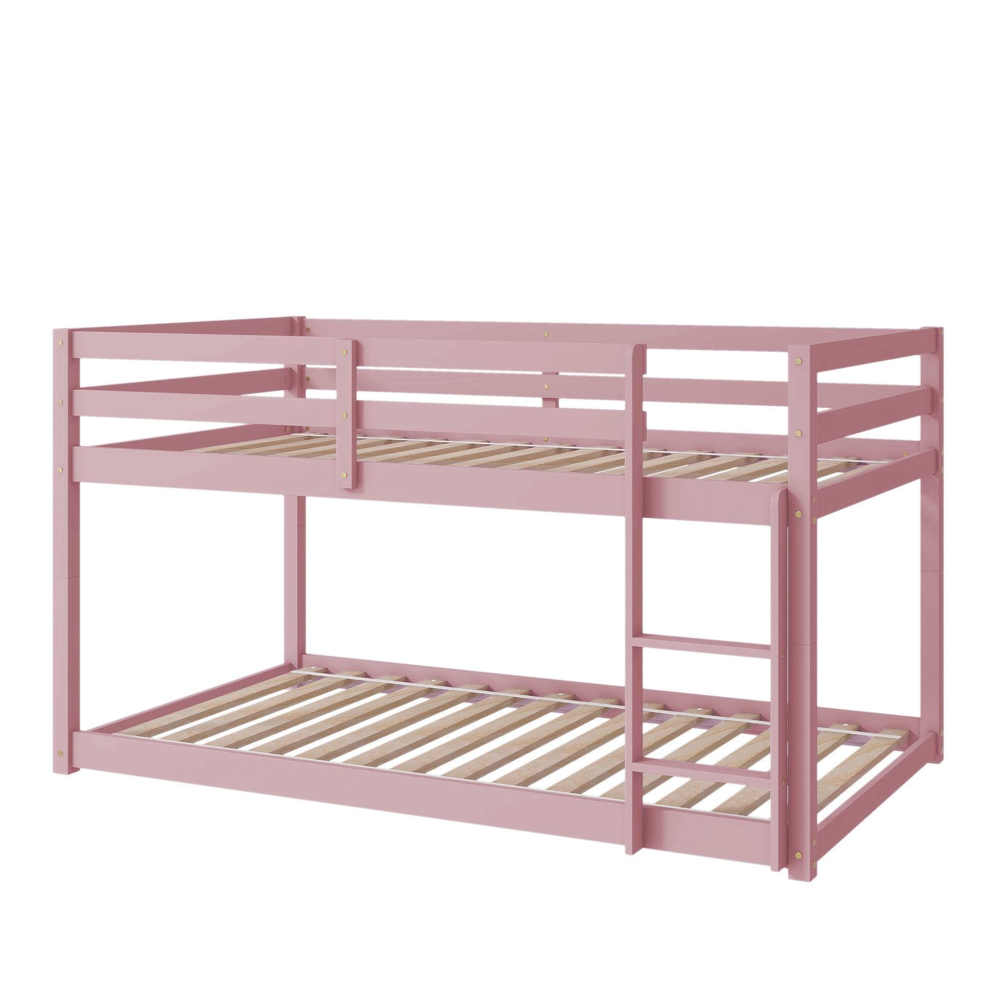 Twin Over Twin Floor Bunk Bed,Pink Twin Pink Pine