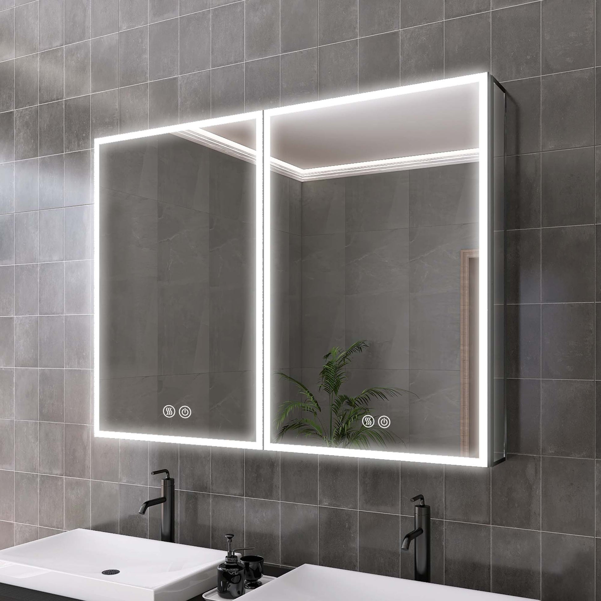 40" X 30" Lighted Medicine Cabinet With Mirror Aluminum Mirrored Cabinets For Bathroom Recessed Or Wall Mount, With Electrical Outlet Usb Anti Fog 3 Colors Light Built In Sensor Lamp Matte Black Modern Glass Aluminium Alloy