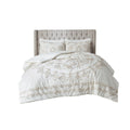 3 Piece Tufted Cotton Chenille Comforter Set Ivory Taupe King Cal King King Ivory Taupe Polyester