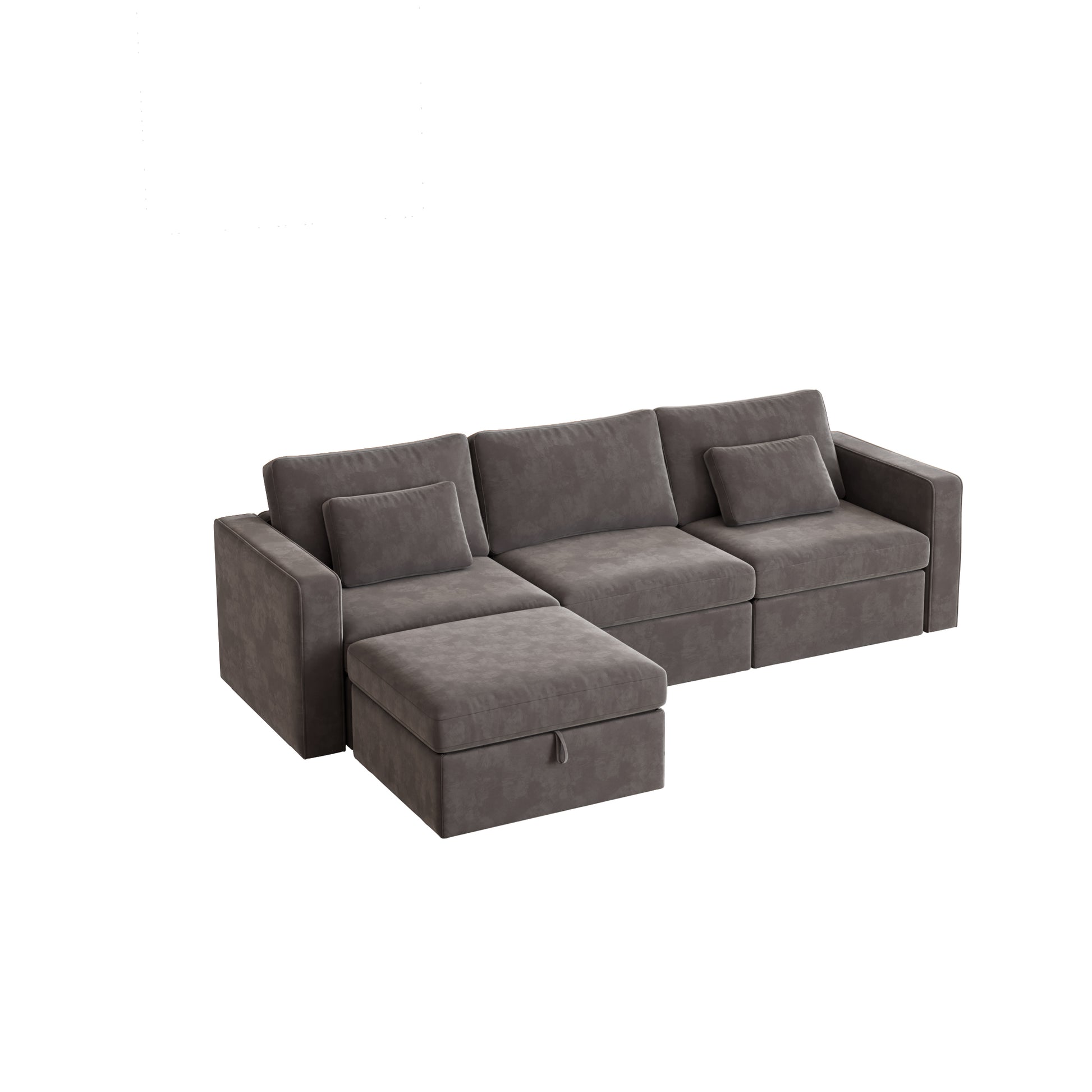 Modern Velvet Modular Sectional Sofa, L Shape Convertible Sofa Set With Pillows, Oversized Sectional Couches With Storage Ottomans For Living Room, Loft, Apartment, Office Dark Gray 4 Seats Wood Primary Living Space Medium Duty Pine 4 Seat Dark Gray