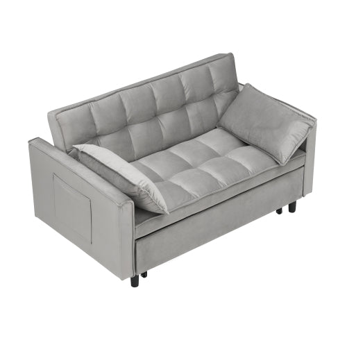 55 Inches Grey Modern Velvet Sofa, Seating Sofa With Backrest, Soft And Comfortable Living Room Furniture, 3 In 1 Convertible Sofa Bed For Living Room Bedroom Gray Velvet 2 Seat