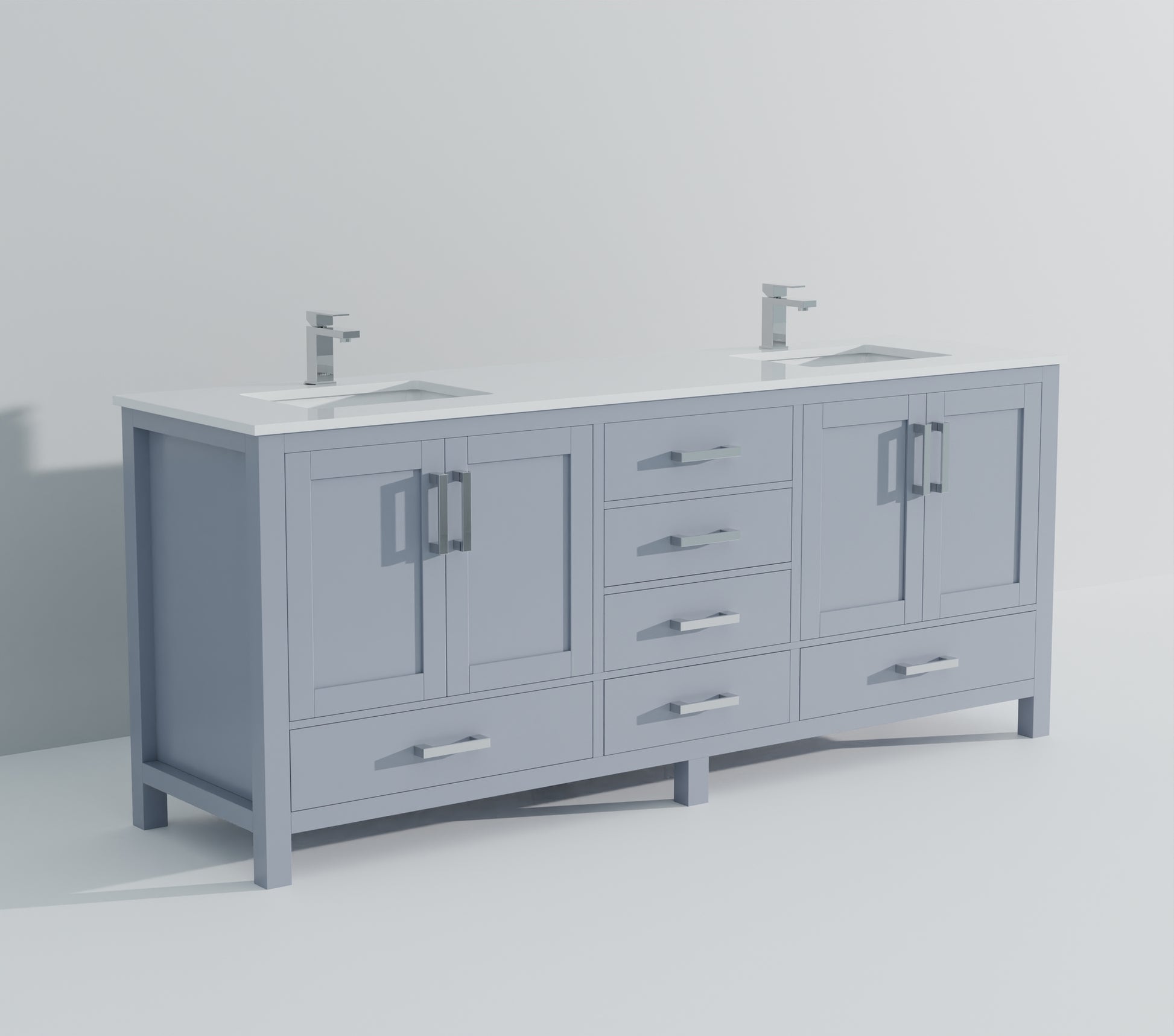 Dark Grey Double Bath Vanity 84 In. W X 22 In. D, White Quartz Top, And Faucet Set Dark Grey Plywood Wood
