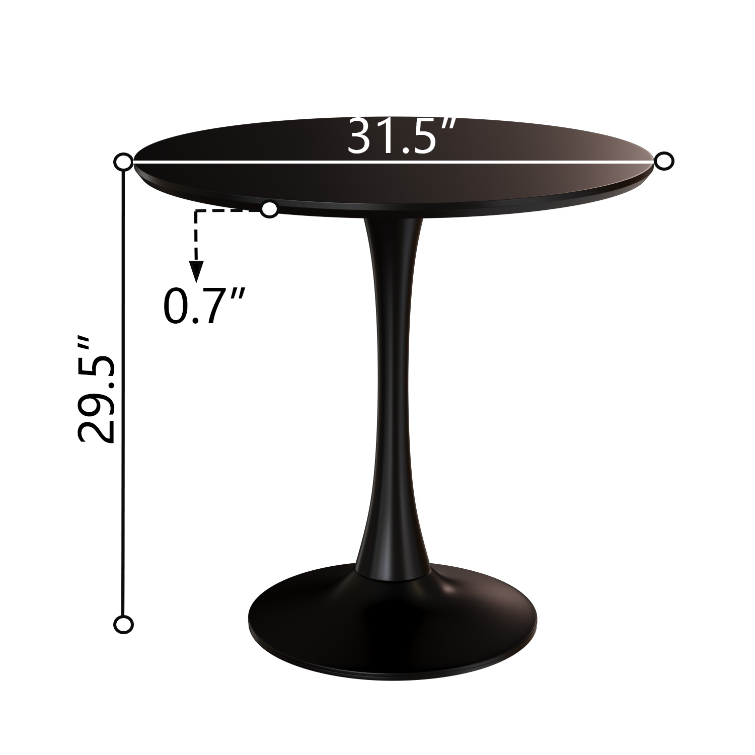 Black Circular Dining Table, 31.5 "Tulip Dining Table, Kitchen Dining Table For 2 4 People, Mdf Tabletop And Base, And 2 Black Pu Black Metal Leg Dining Chairs Set 2 Black Mdf