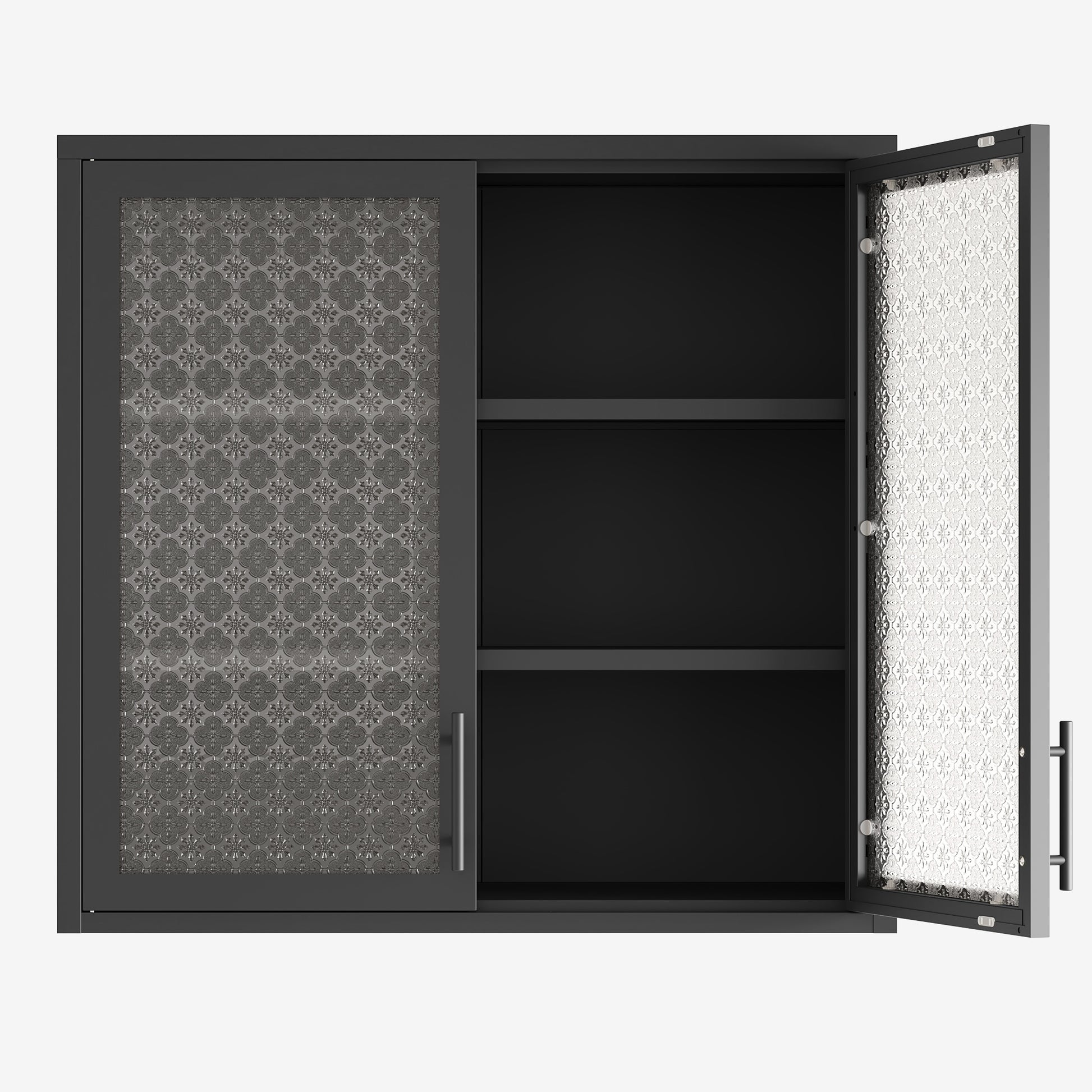 Retro Style Wall Mounted Cabinet Table Top Storage Cabinet With Hazy Glass Doors And 2 Adjustable Shelves For Bathroom Kitchen Living Room Kitchen Hallway Black Outdoor Paint, Begonia Embossed Glass Square 3 4 Shelves Powder Coated Black Primary Living