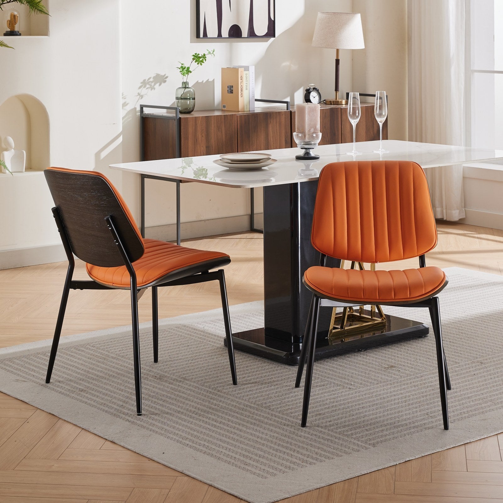 Dining Chairs Set Of Mid Century Modern Retro Faux Leather Chair Wit