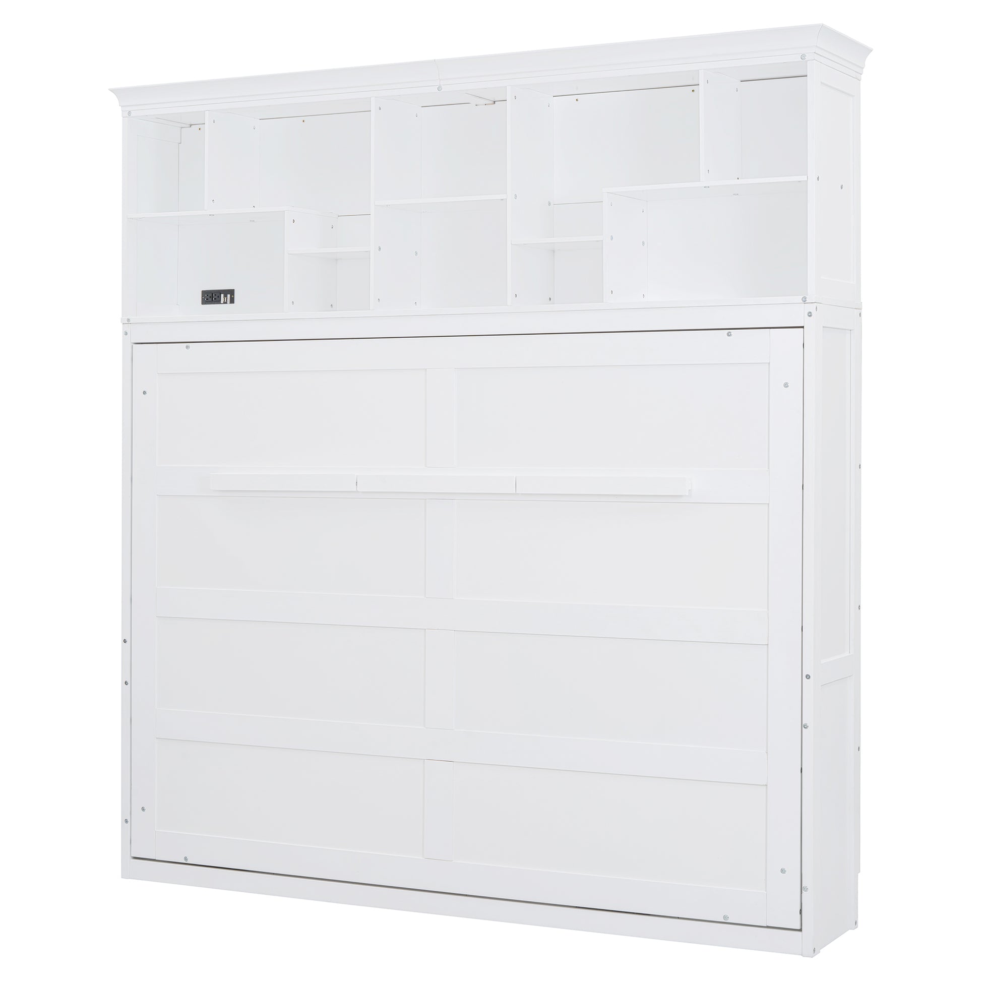 Queen Size Murphy Bed Wall Bed With Top Shelves & Usb,White Queen White Plywood