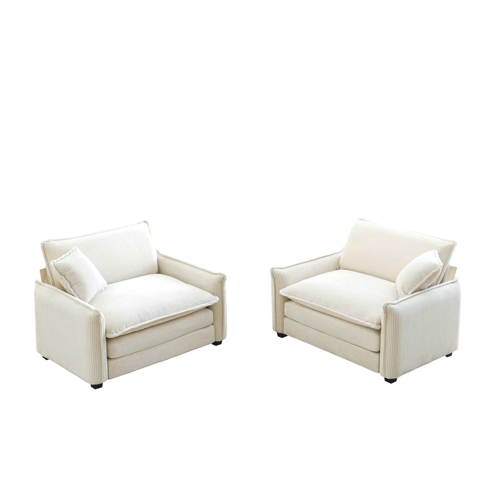 Beige Corduroy,Luxurious And Sophisticated Deep Seated Sofa Set With Two Single Deep Seat Sofa Suitable For Living Room And Office Beige Corduroy 1 Seat