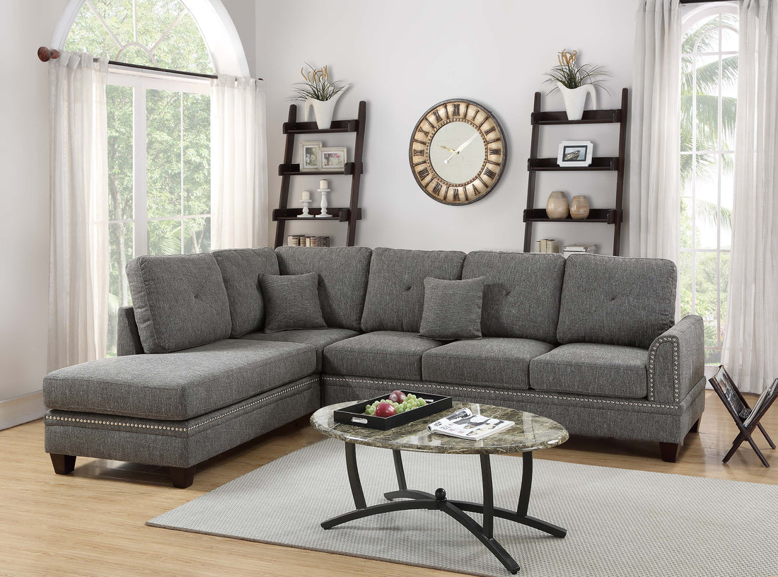 2 Pcs Sectional In Ash Black Dark Gray Fabric 4 Seat