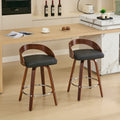 Bar Stools Set Of 2, Swivel Bar Height Stools With Low Back, Wood Bar Chairs With Soft Cushion Seat, 25 Inch Seat Height Black, 25