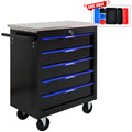 5 Drawers Multifunctional Tool Cart With Wheels Black Blue Black Blue Metal