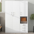 2 Doors Wooden Wardrobe Storage For Bedroom, With Shelves And 3 Drawers, White White Particle Board