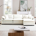 Oversize 3 Seater Sofa With One Footrest, L Shaped Sectional Sofa With Ottoman For Living Rooms, White Corduroy Sofa White Corduroy 3 Seat