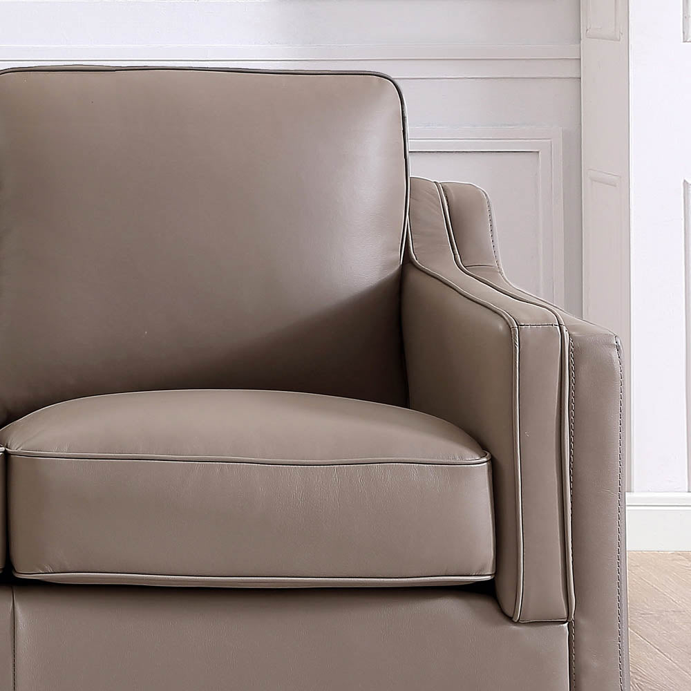 Bella Top Grain Leather Loveseat Taupe Brown Genuine Leather Wood Primary Living Space Medium Firm Cushion Back Mid Century Modern Eucalyptus Square Arms Down Filling Leather