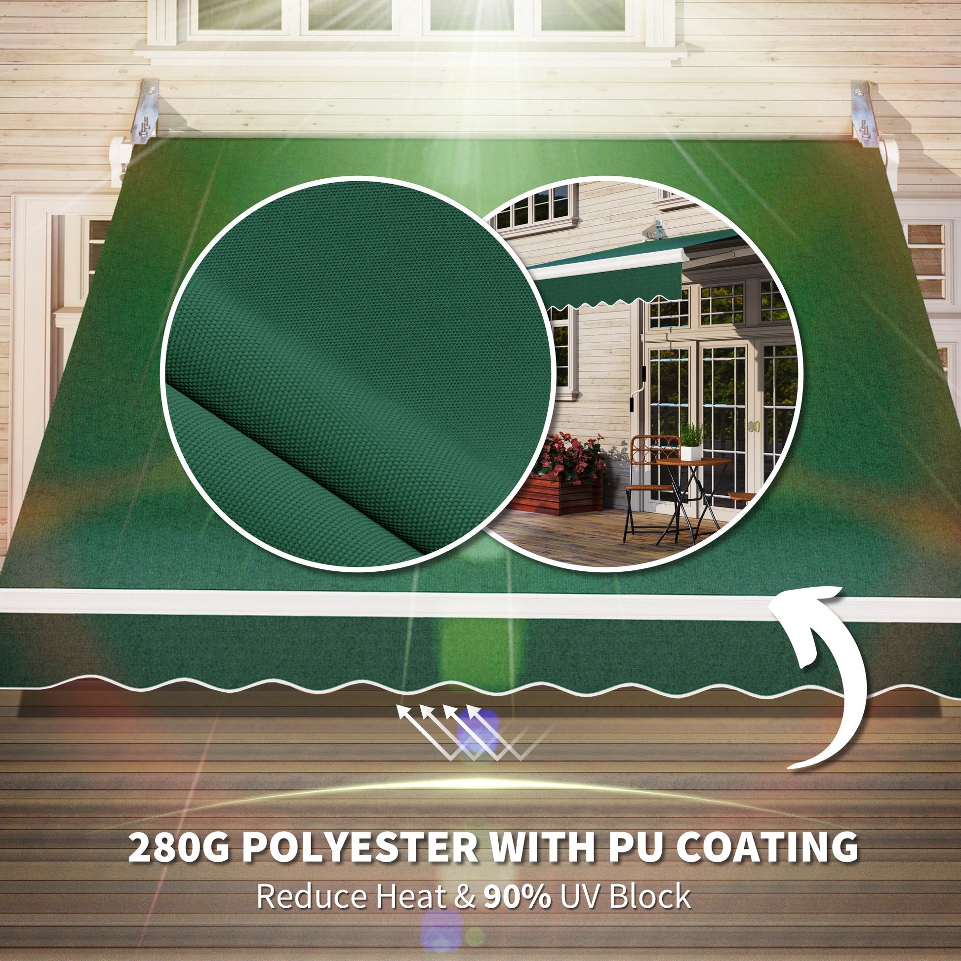 Outsunny 8' X 7' Patio Retractable Awning, Manual Exterior Sun Shade Deck Window Cover, Green Green Steel
