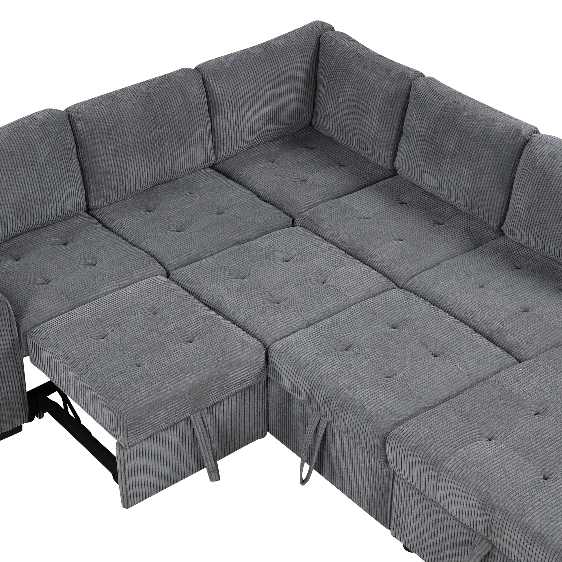 107.5" U Shaped Sofa Sectional Sofa Pull Out Sofa Bed With A Storage Chaise Lounge, Charging Devices For Living Room, Gray Gray Foam Corduroy 5 Seat