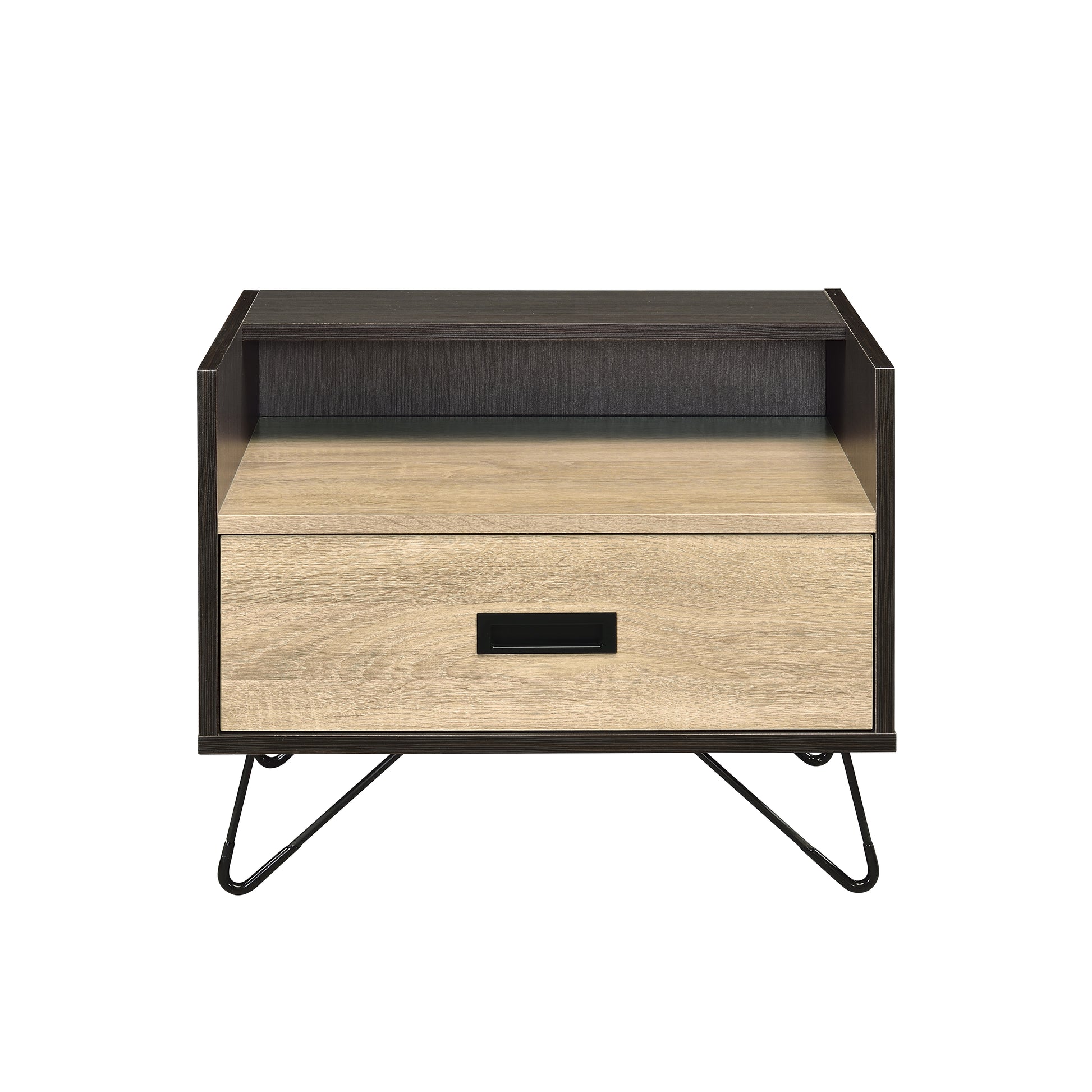 Oak And Black Nightstand With 1 Drawer Black Brown 1 Drawer Bedroom Oak Black Wood Metal