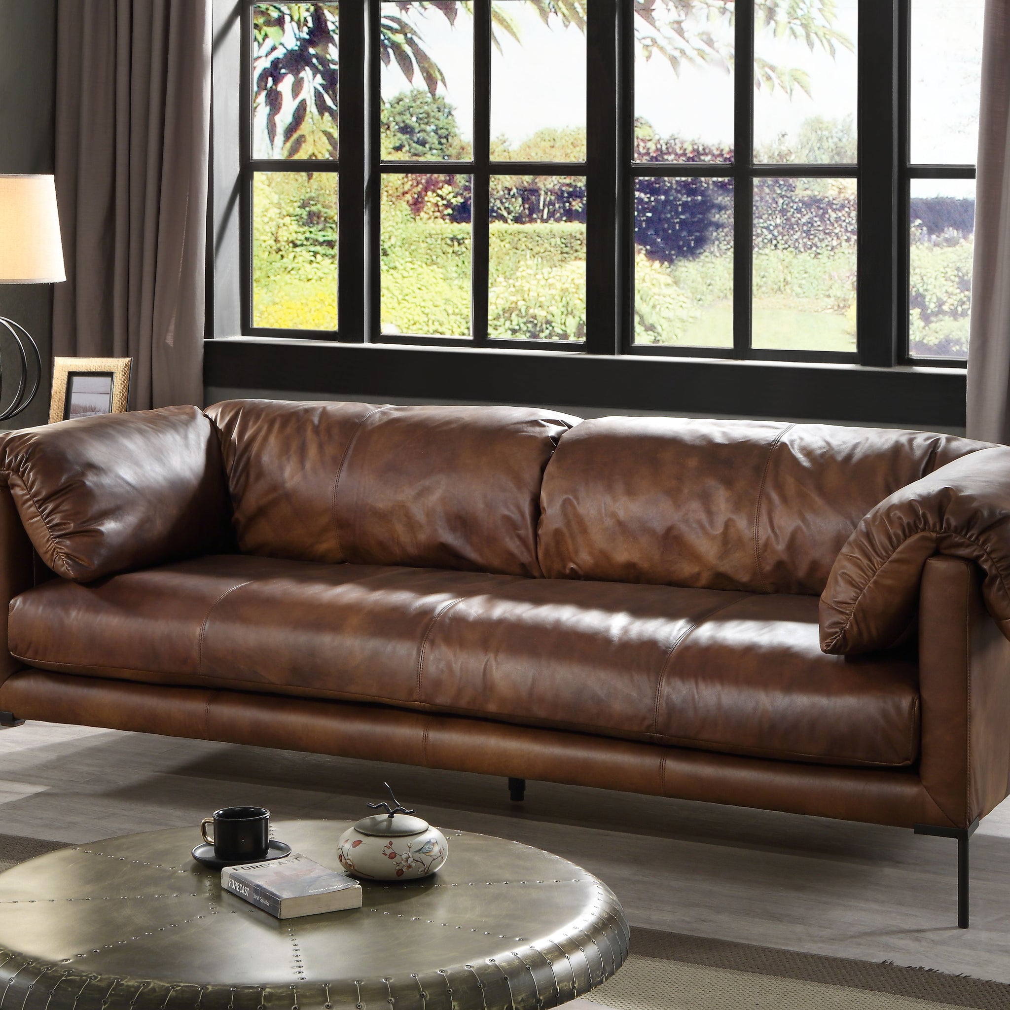 Jaron Sofa, Mocha Top Grain Leather Lv02980 Brown Upholstered 2 Seat