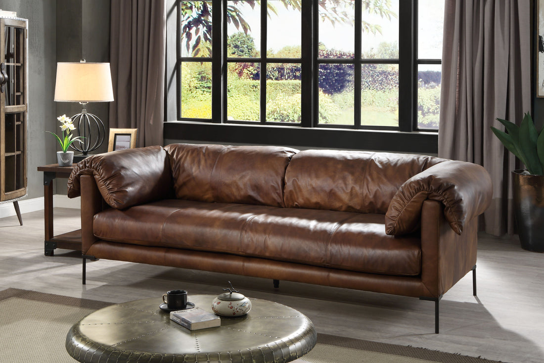 Jaron Sofa, Mocha Top Grain Leather Lv02980 Brown Upholstered 2 Seat