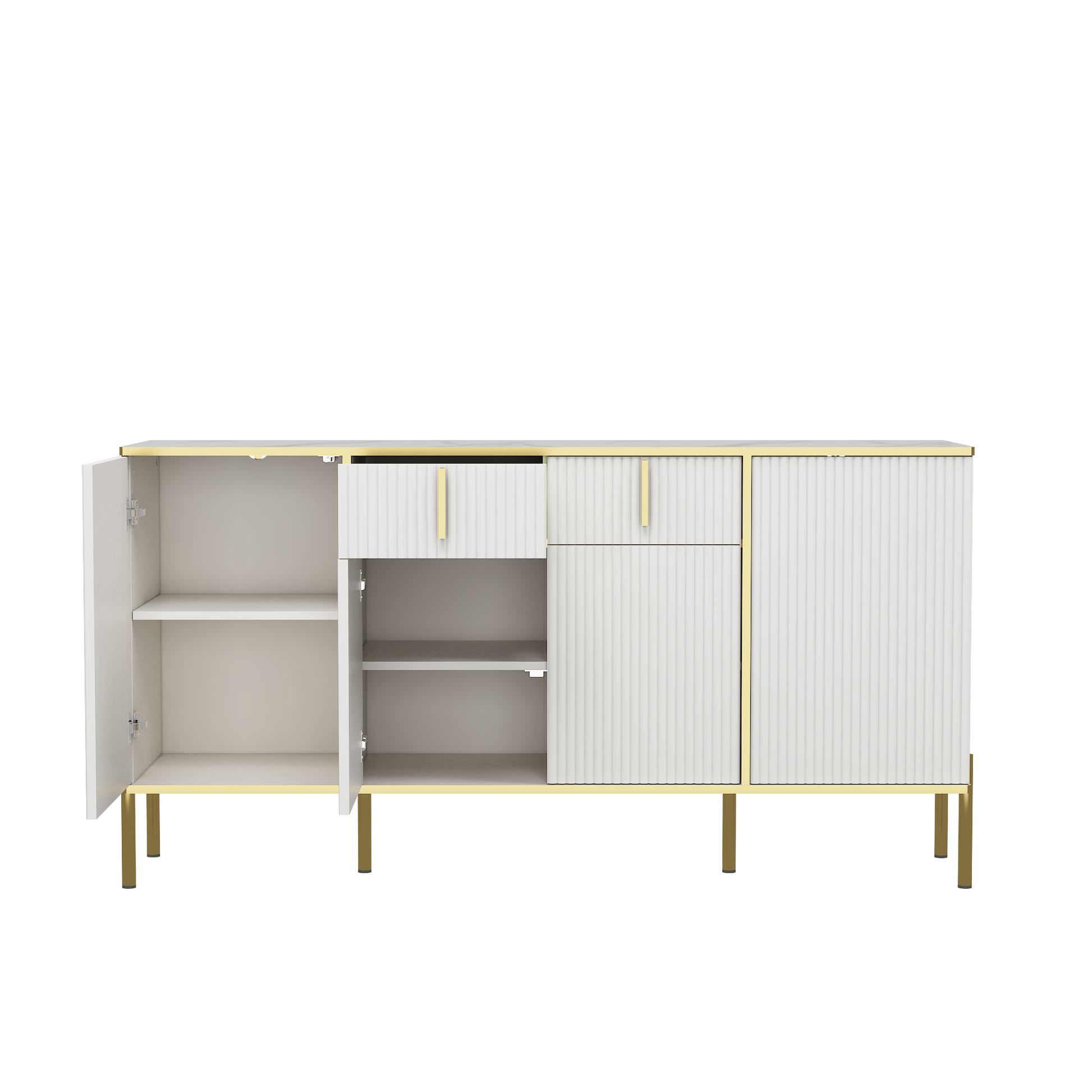 Four Doors And Two Drawers,Modern Sideboard Buffet Cabinet Storage Cabinet For Living Room,Kitchen,Dining Room,Hallway,White White White Dining Room Modern Drawers Included Mdf,Particle Board