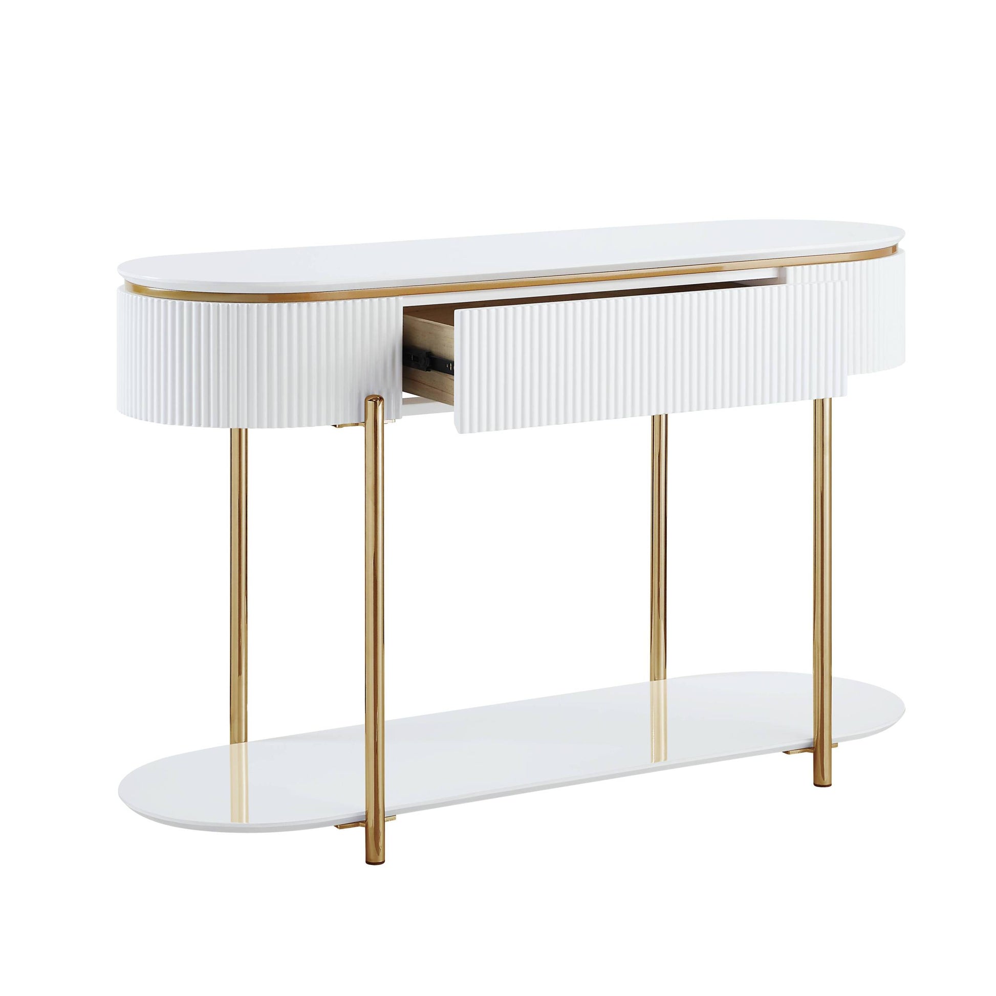 Daveigh Sofa Table, White High Gloss & Gold Finish Lv02466 White Gold Wood Metal