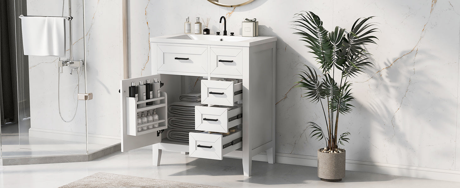 30" Bathroom Vanity With Sink Combo, White Bathroom Cabinet With Drawers, Solid Frame And Mdf Board Old Sku:N725S999222K White Solid Wood Mdf