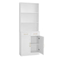 Bathroom Storage Cabinet, Cabinet With Two Doors And Drawers, Adjustable Shelf, Three Layer Open Shelf, Mdf Board, White White Mdf