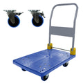 Foldable Platform Push Hand Truck Cart, 880 Lbs. Weight Capacity, 2 Swivel Brake Wheels Blue Metal