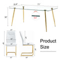 Table And Chair Set.Modern Rectangular Glass Dining Table With A Tempered Glass Tabletop And Metal Legs, Paired With Multiple Chairs Designed With Pu Cushions And Golden Metal Legs. White Gold Seats 8 Tempered Glass