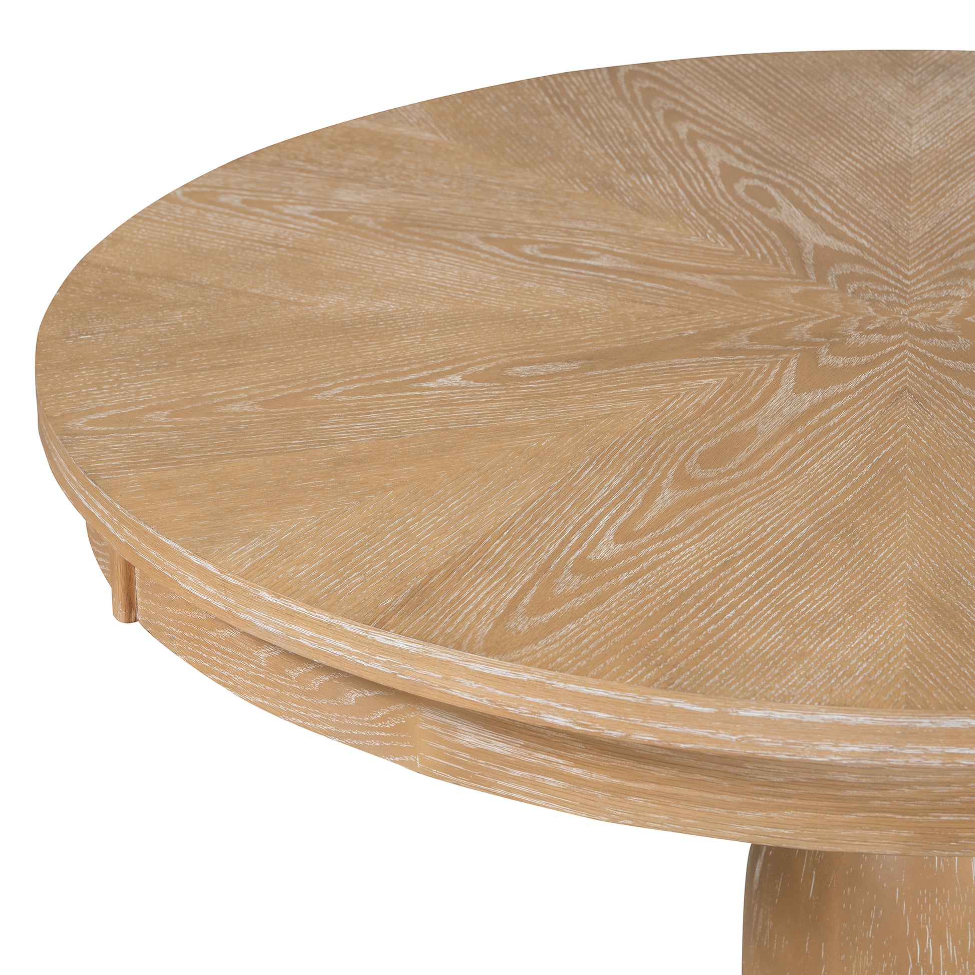 5 Piece Retro Dining Set, Round Table With Pedestal Table Base And 4 Upholstered Chairs For Dining Room And Kitchen Natural Wood Wash Natural Wood Wash Solid Wood Mdf