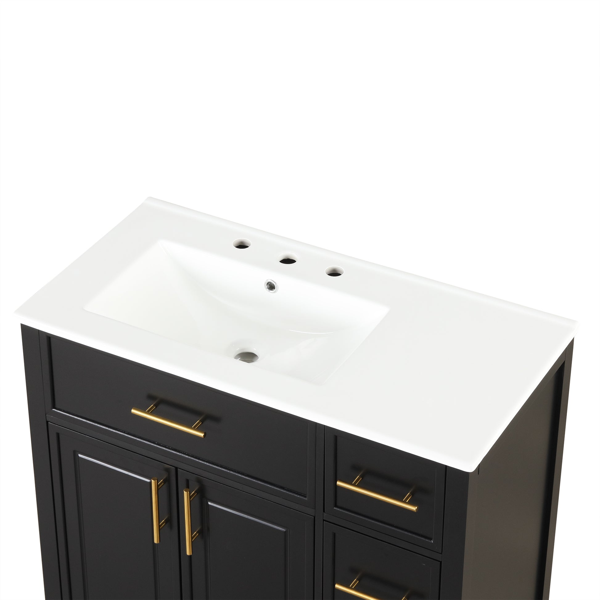 36" Bathroom Vanity With Sink Top, Bathroom Vanity Cabinet With Two Doors And Three Drawers, Solid Woodmdf Boards ,One Package, Black Black Solid Wood Mdf