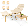 Chaise Lounge Chair With Table For Outdoor Indoor Wood Color Alloy Frame 380Lbs Capacity With Cushion Recliner For Camping Gaming Lunch Break Garden Party Sunbathing Gold Brown Rattan Metal