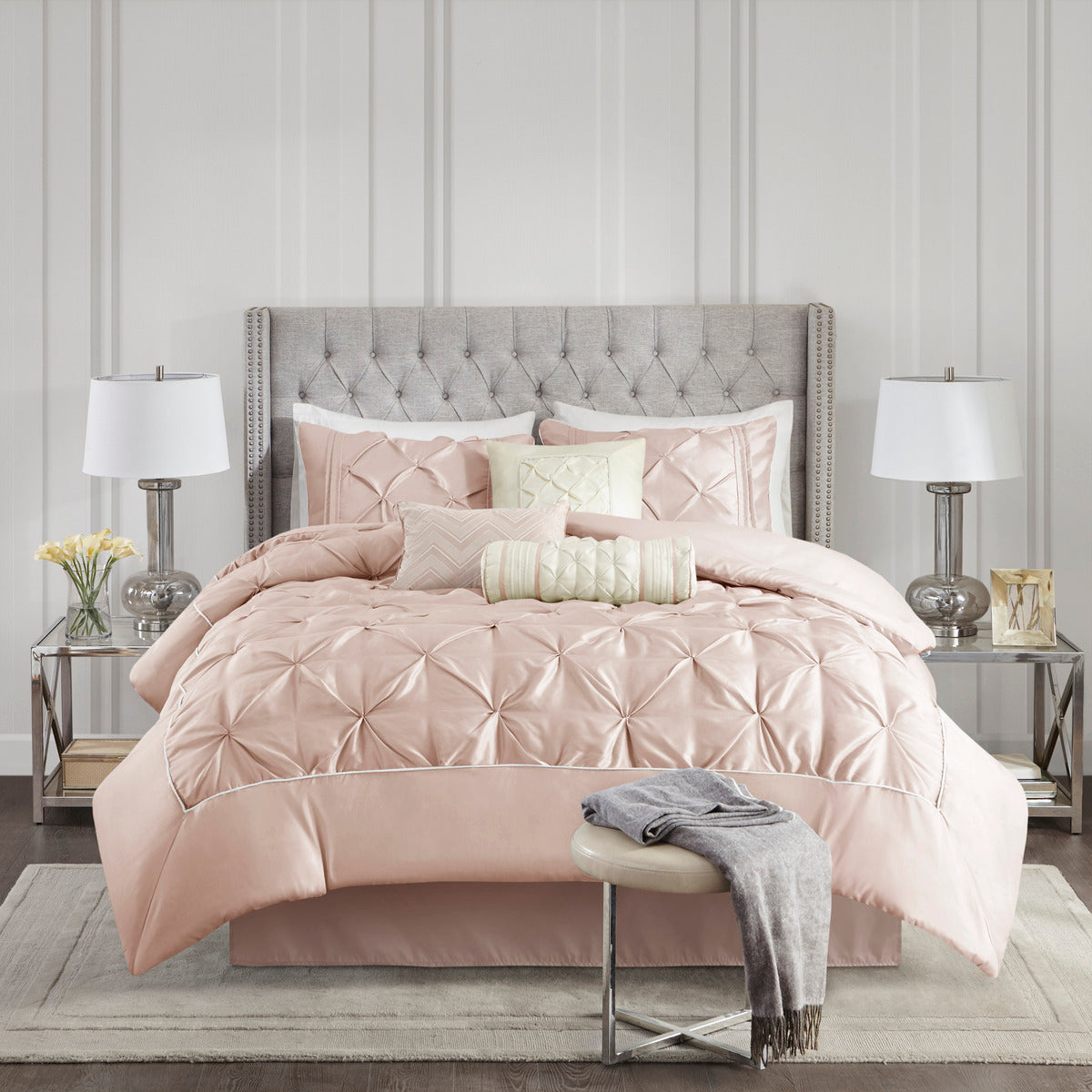 7 Piece Tufted Comforter Set Blush King King Blush Polyester
