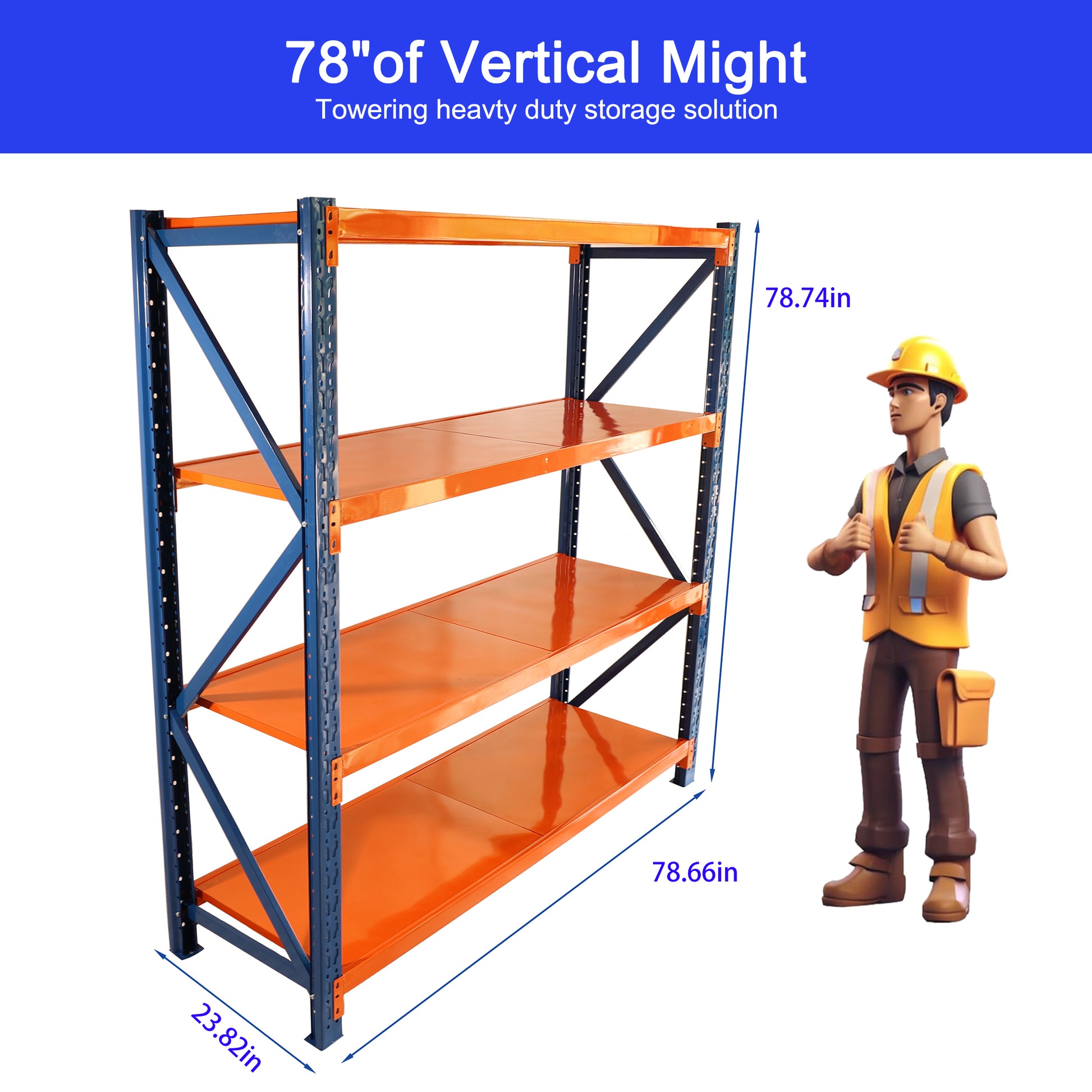 Garage Shelves Heavy Duty 4400 Lbs Garage Storage 4 Levels, Adjustable Metal Shelving Units And Storage, Industrial Shelves Utility Shelves For Commercial Store Tools Gym Blue Abs Steel Q235 Wood Pvc