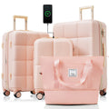 Luggage Sets 4 Piece, 20 Inch With Usb Port, Expandable Abs Durable Suitcase With Travel Bag, Cup Holder, Abs Hard Shell Luggage With Spinner Wheels, Pink Pink Abs