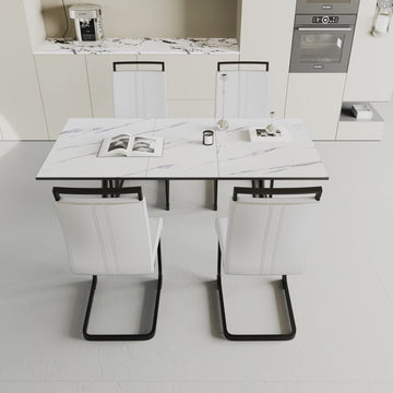 An Expandable Dining Table Set For 2 6 People, Equipped With A C Shaped Tubular Cushioned Armless Dining Chair And An Elegant And Spacious Dining Table Kitchen Table And Chair Set, With Metal Legs White Mdf