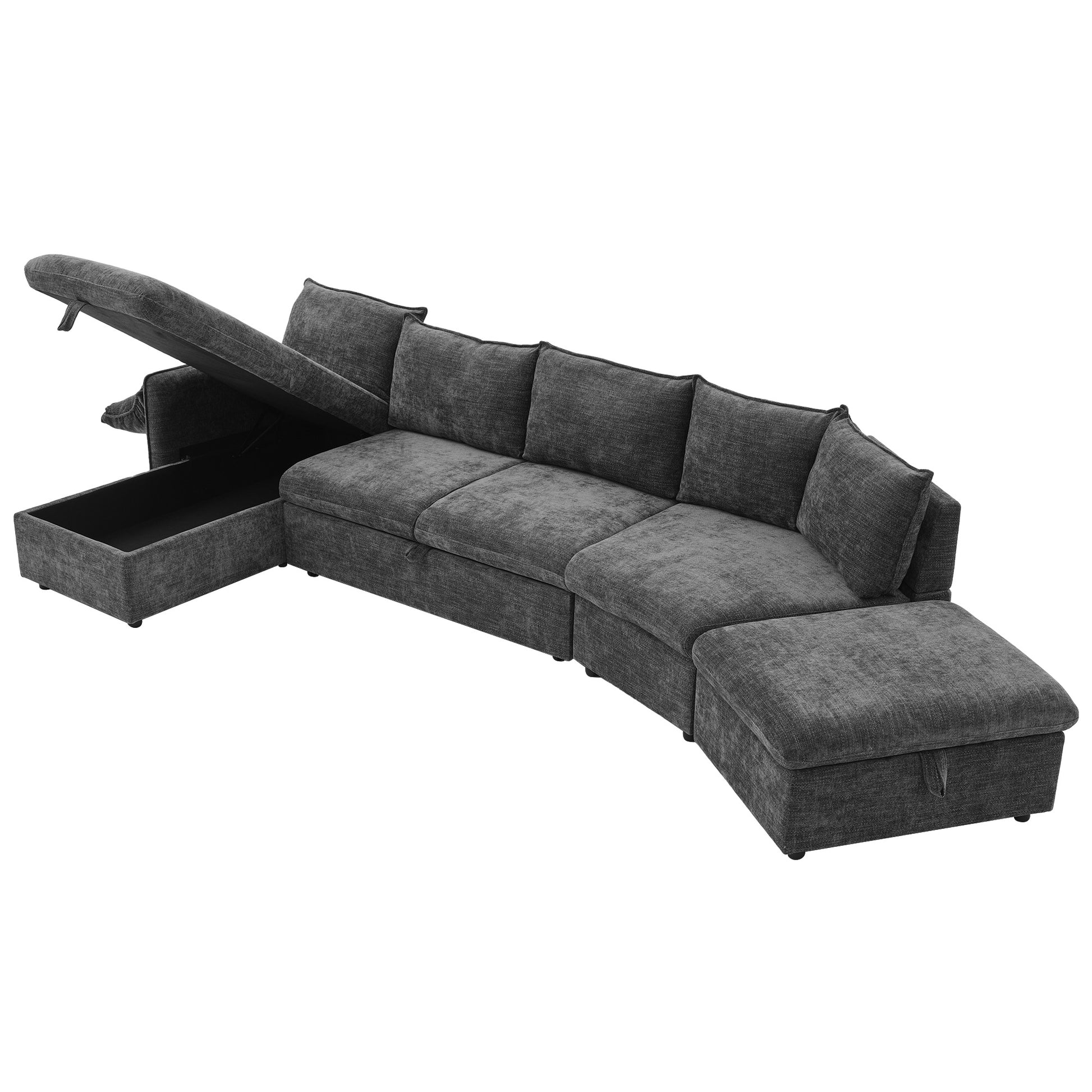 146.9" L Shaped Sofa Sectional Sofa Couch Pull Out Sofa Bed With A Movable Storage Ottoman, A Storage Chaise Lounge And Two Usb Ports For Living Room, Grey Grey Foam Linen 5 Seat