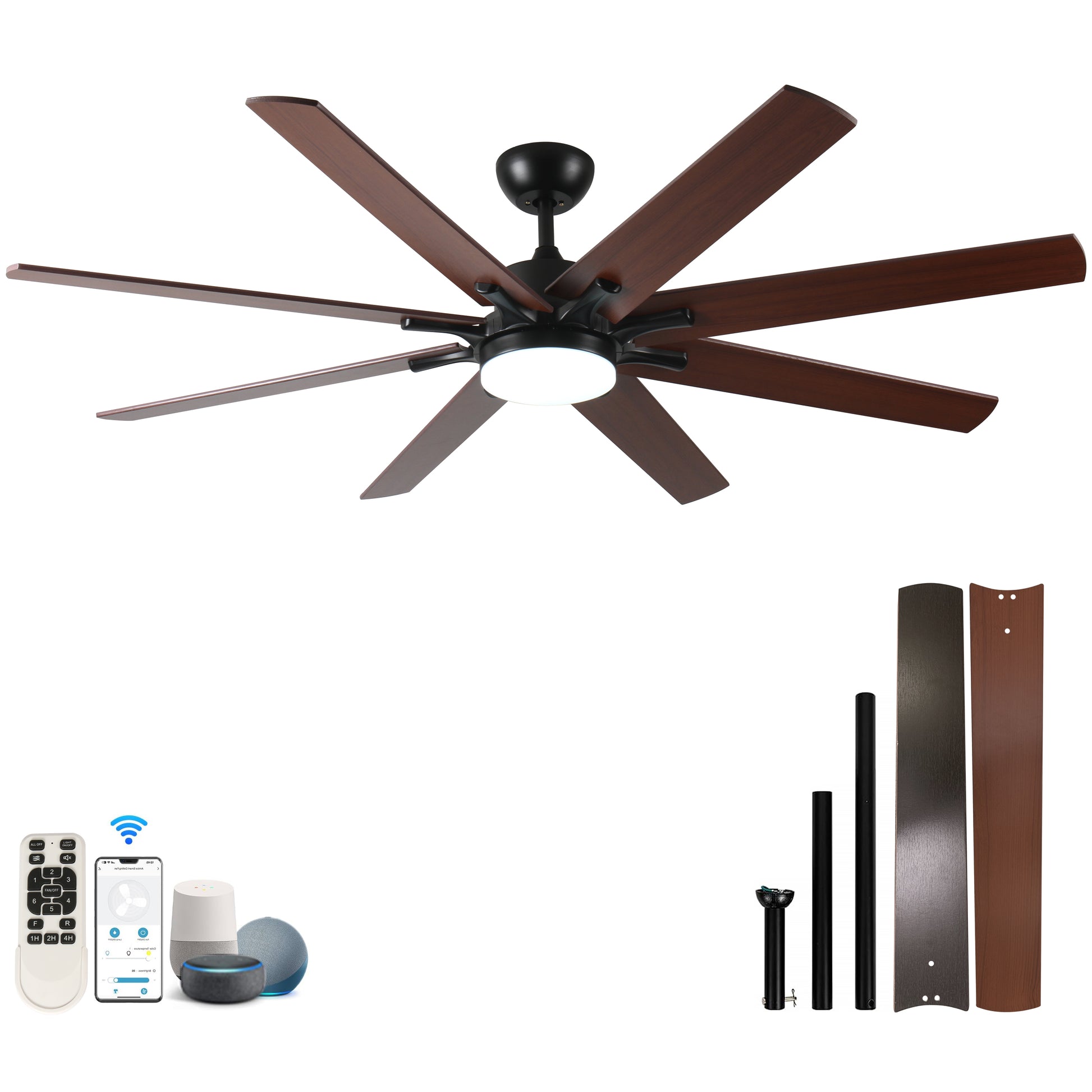 72 Inch Large Ceiling Fans With Lights And Remote, Indoor Outdoor Black Modern Ceiling Fan For Kitchen Living Room Patio, 6 Speed Reversible Quiet Dc Motor, Dual Finish 8 Blades Black Dark Walnut