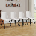 White Artificial Leather Backrest Cushion Dining Chair, Black Metal Legs, Curved Widened Cushion Design For More Comfort, Suitable For Restaurants, Kitchens, Bedrooms, Offices. 4 Chairs 0502 White Faux Leather